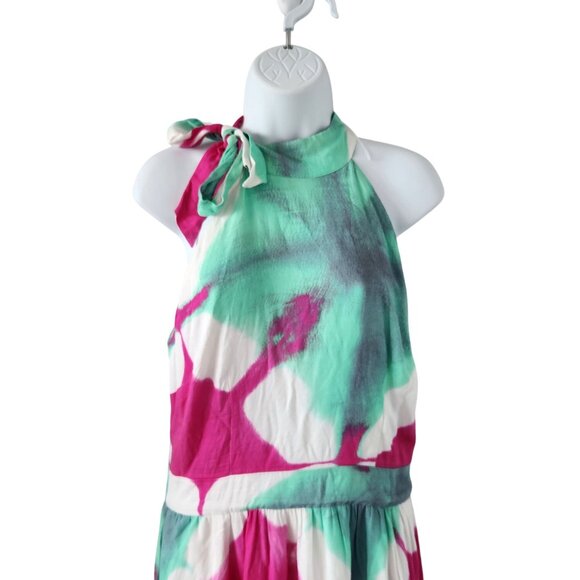 Busayo Collective Halter Neck Tie-Dye Maxi Dress Size 8 Sleeveless Pink & Green - Picture 2 of 8